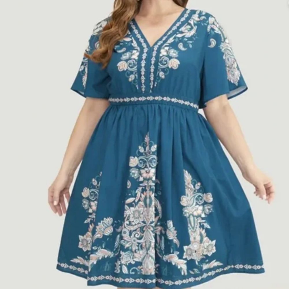 Bloomchic Bandana Floral & Paisley Pocket Knee Dress Size 12 - Picture 3 of 9